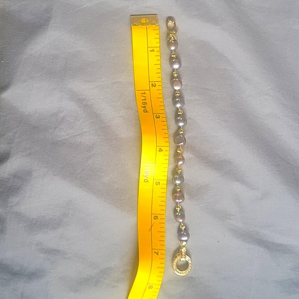 Blue/Black 7.5 Inch  Freshwater Pearl Bracelet with 14kt Gold plated clasp